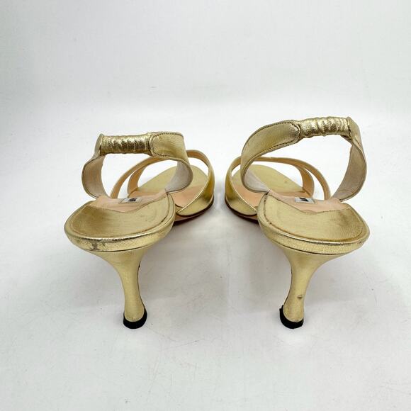 MANOLO BLAHNIK 'Callasli' Gold Metallic Leather Slingback Heels - Picture 5 of 10